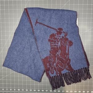 Polo Ralph Lauren Big Pony Scarf 100% Merino Wool Blue 64x10 Knit Preppy Italy